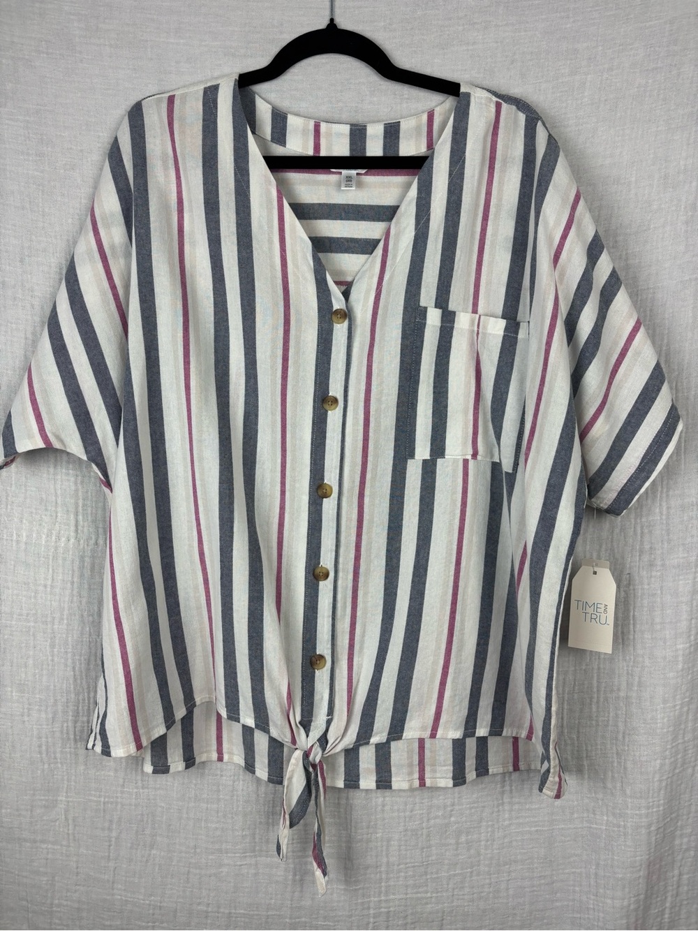 Time and Tru NWT Striped Button-Front Tie-Hem Top